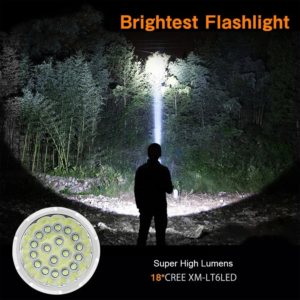 Super Bright 18 LED Flashlight High Power Hand Lantern USB Rechargeable High Lumens Lighting Lamp For Camping Outdoor Waterproof