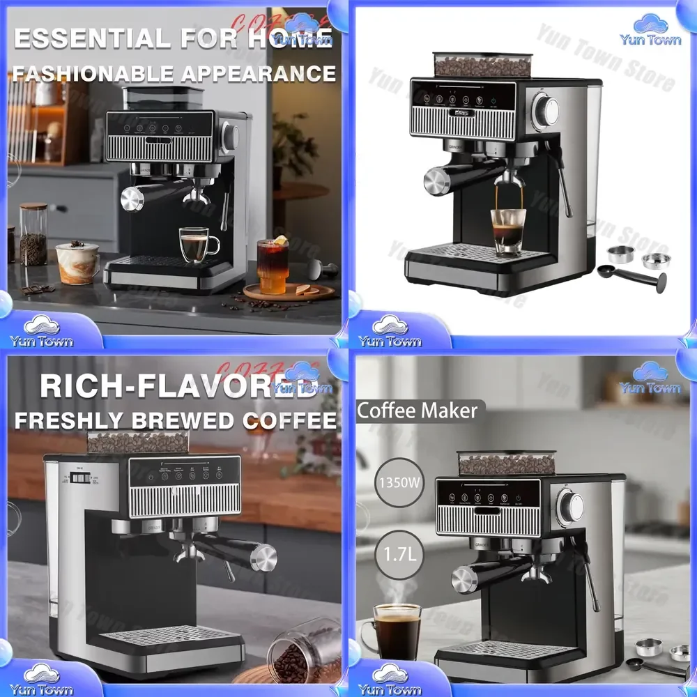 Semi-Automatic Espresso Machine for Home Use with Milk Frother Hot Cold Dual Brewing Built-in Grinder for Coffee Maker