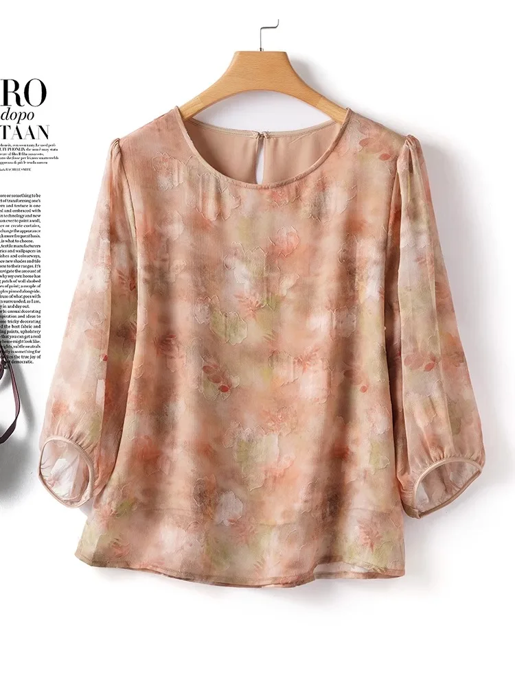 

Шелковый шифоновый двухслойный женский летний топ f Sve High End с вышивкой Faion, круглый топ Ne