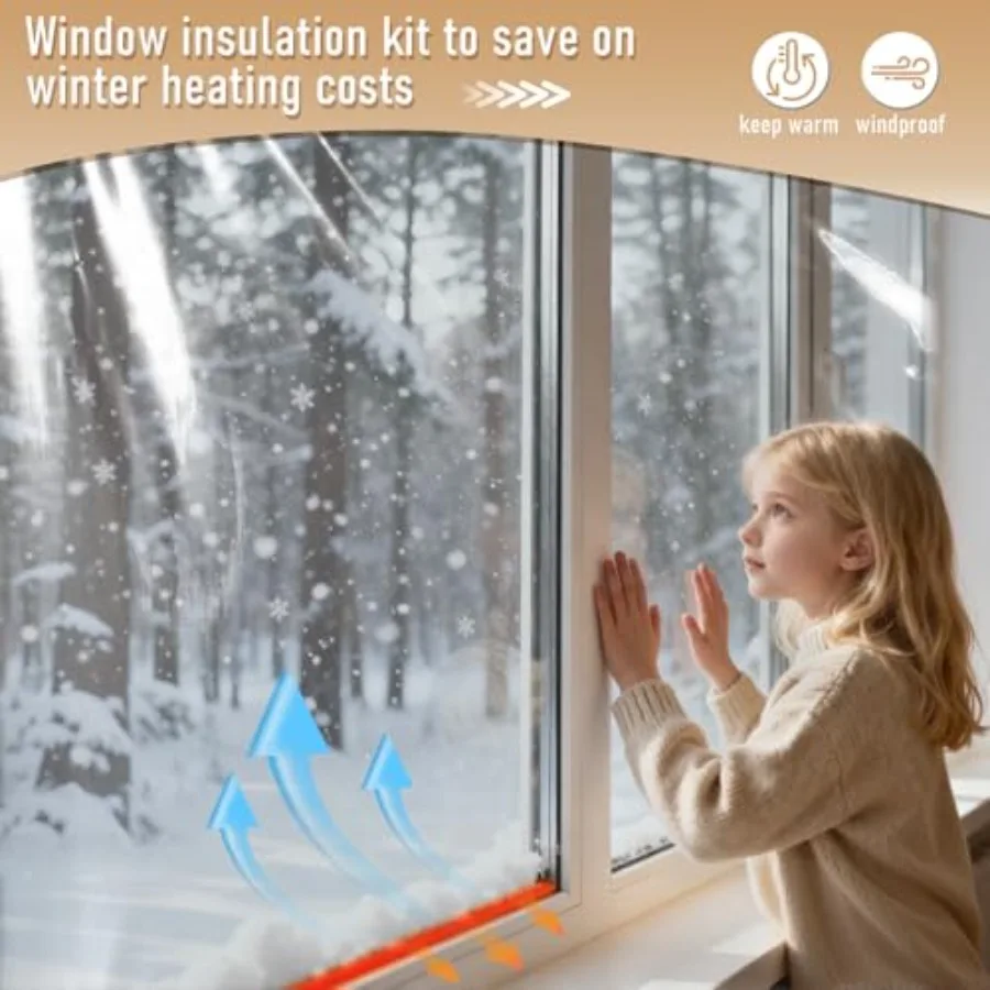 Window Insulation Kit for Winter, Plastic Shrink Film Indoor Thermal Seal to Block Drafts, Cold Air for Windows and Patio Doors