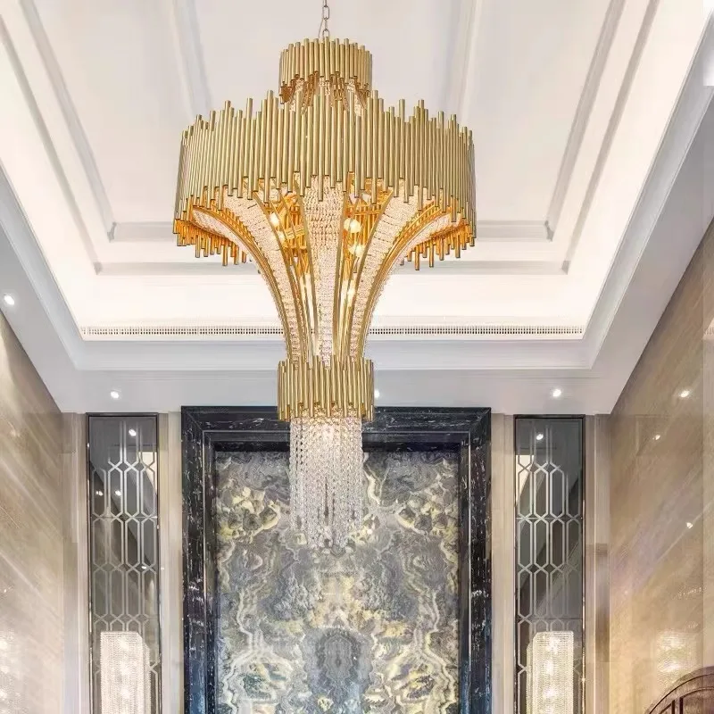 Duplex Building Villa Deluxe Crystal Chandelier Stair Hotel lobby Project LED Penthouse Chandelier for Living room