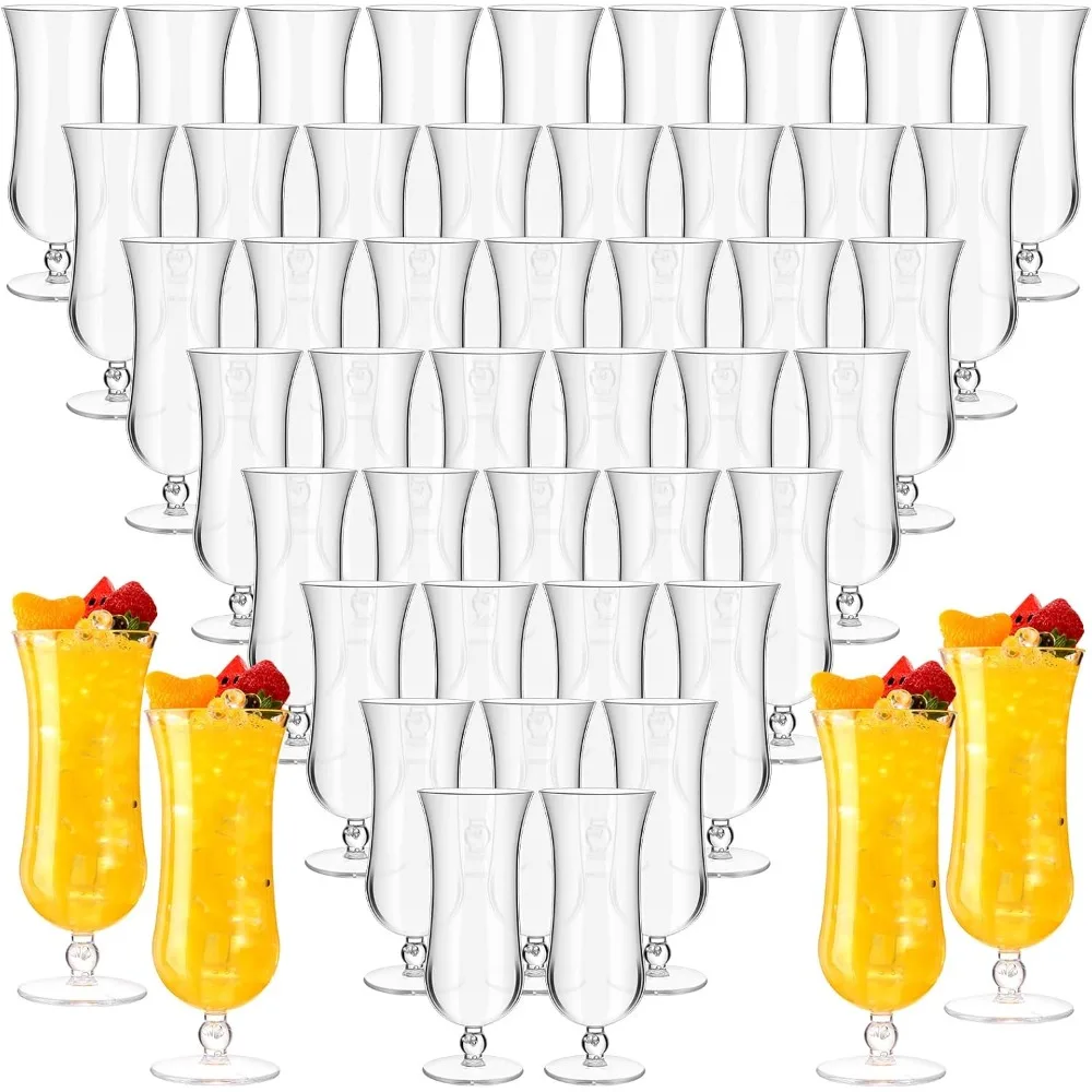 

48 Pack Hurricane Glass Plastic Bulk 15 oz Break Resistant Cocktail Glasses Reusable Clear Tulip Drinking Cups for Cocktails