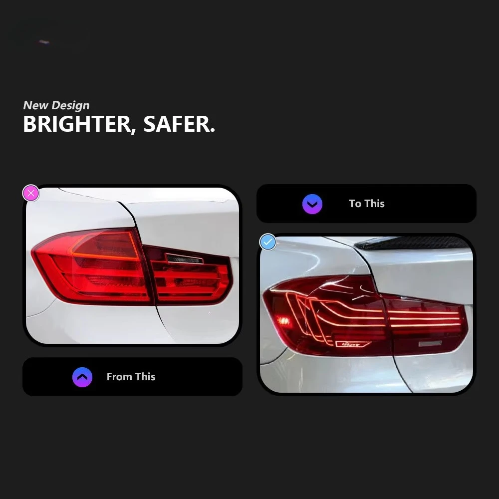New for 3 Series Full LED Taillights OE MR-BM-F30-F35-B 36W 12V 6000K 6000 lm Red Lens Retrofit Upgrade 1 Year 12-19 A Pair
