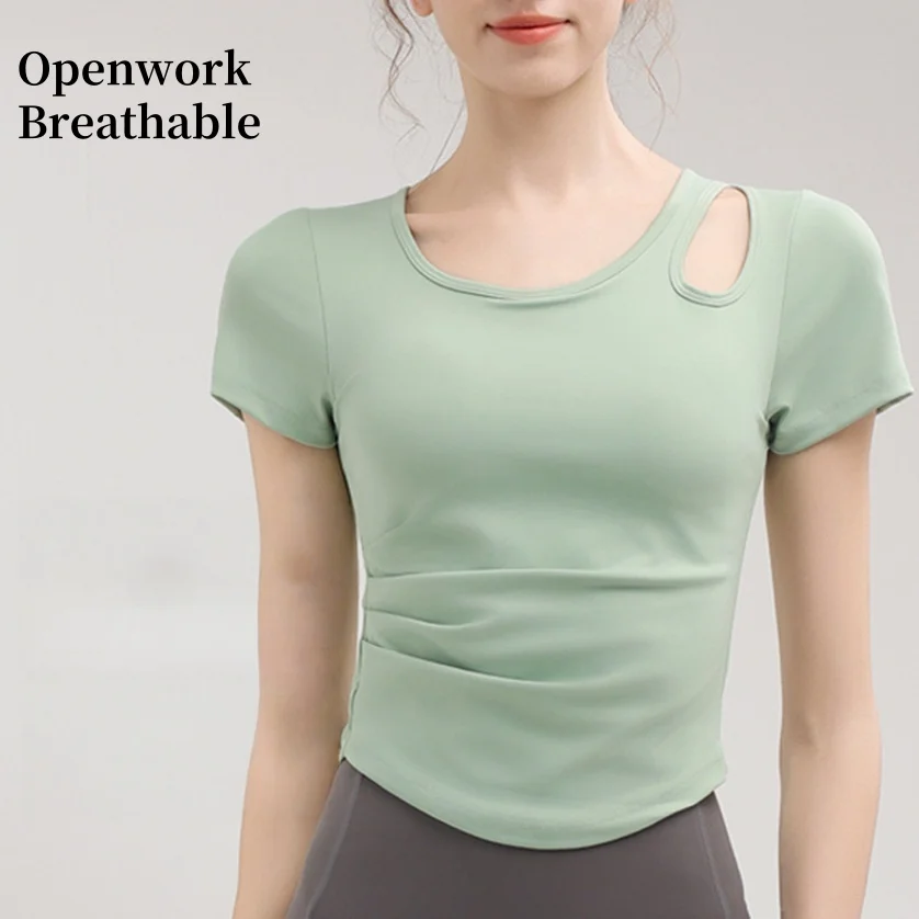 

With Bra Pads Yoga Clothing Tops Women Summer Fitness Clothes Pilates Exercise Short Sleeve Soft Breathable