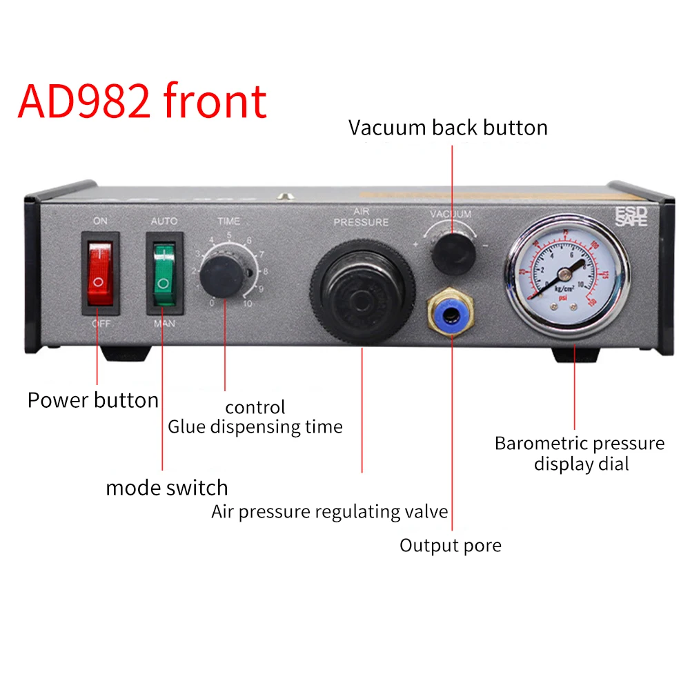 AD-982 Semi-automatic Glue Dispenser Pneumatic Dispensing Controller Flux Solder Paste Liquid Controller Manual Pedal Dispenser