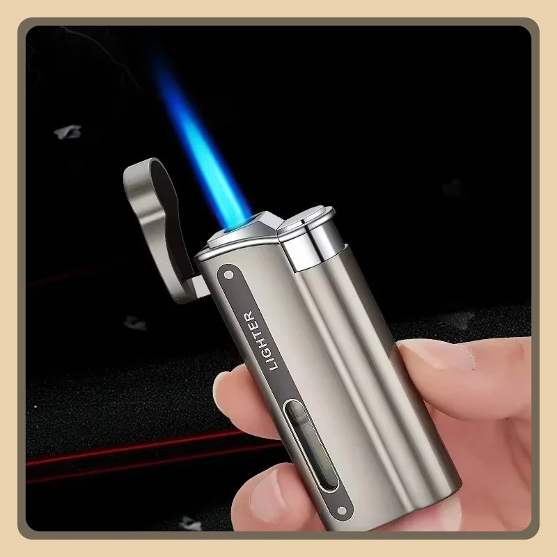 New Windproof Turbo Gun Cigar Lighter Visible Gas Tank Metal Butane Refillable Premium Portable Smoking Accessory Tool