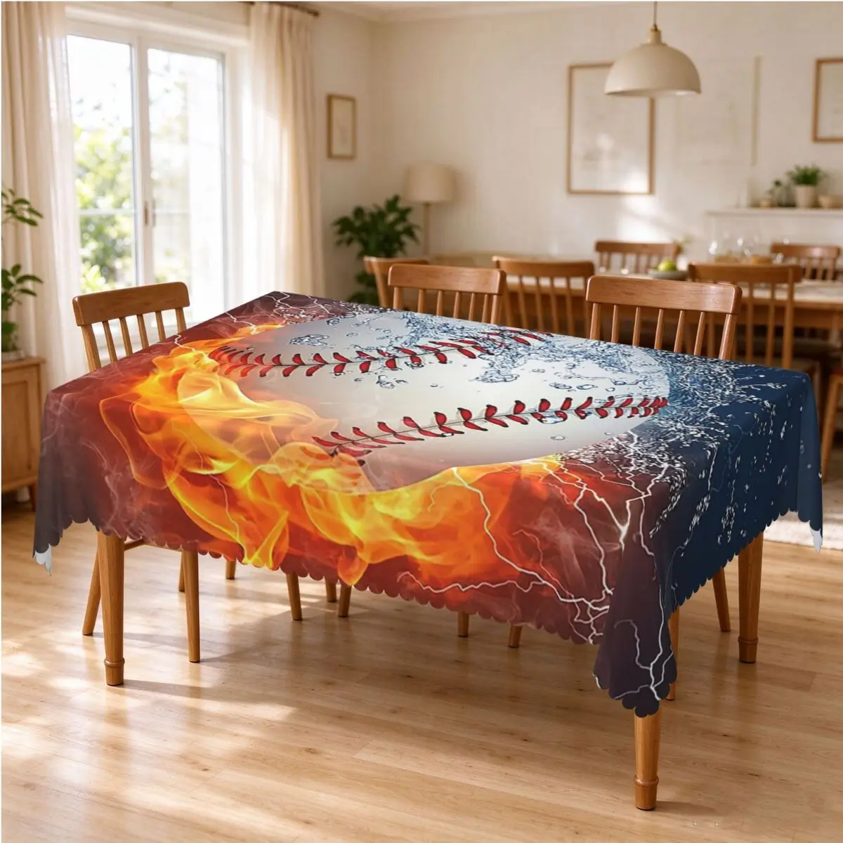 Baseball In The Fire And Water Tablecloth Restaurant Kitchen Rectangular Tablecloth Festival Party Outdoor Dining Table Cover
