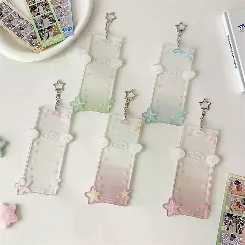 Cute Star Four-compartment Photocard Holder Acrylic Card Holder Idol Photo Storage Card Display Protect Pendant DIY Decor Gifts