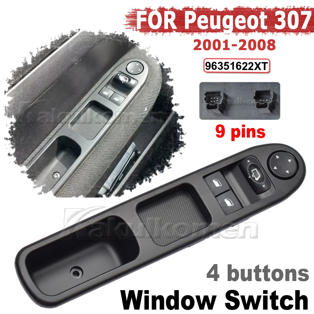 NEW Car Nearside Driver Front Electric Window Switch For Peugeot 307 2001 2002 2003 2004 2005 2006 2007 2008 96351622XT 6554.E4