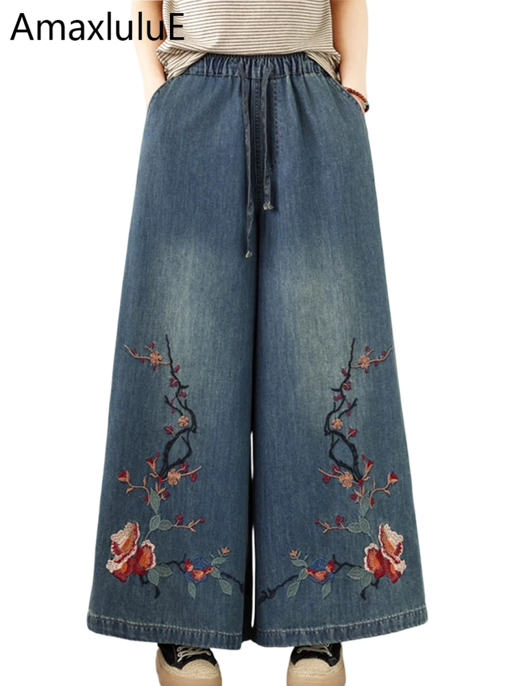 

Джинсы Amax LuluE 2026: женские, свободные, повседневные, с вышивкой, цветочным узором, широкие штанины, классические винтажные брюки