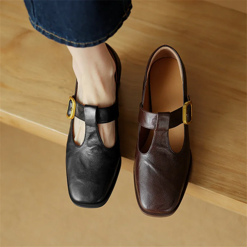 

New Spring/summer Genuine Leather Women Shoes Square Toe Shoes for Women Fashion Mary Jane Shoes Chunky High Heels Women Pumps