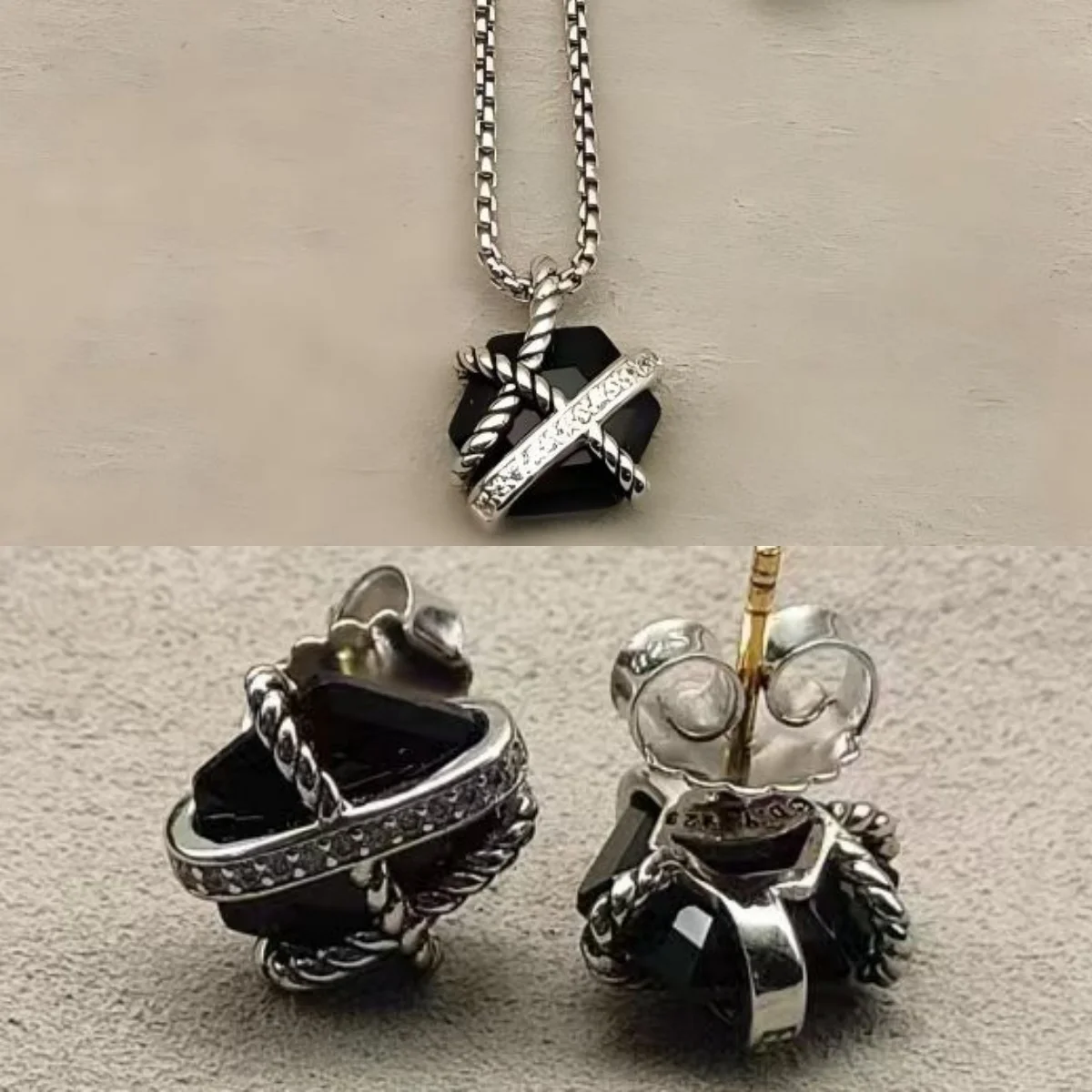 

Новый высококачественный элегантный и лаконичный комплект из шестиугольных бриллиантовых серег-гвоздиков и ожерелья 2025 года - подарок на День святого Валентина