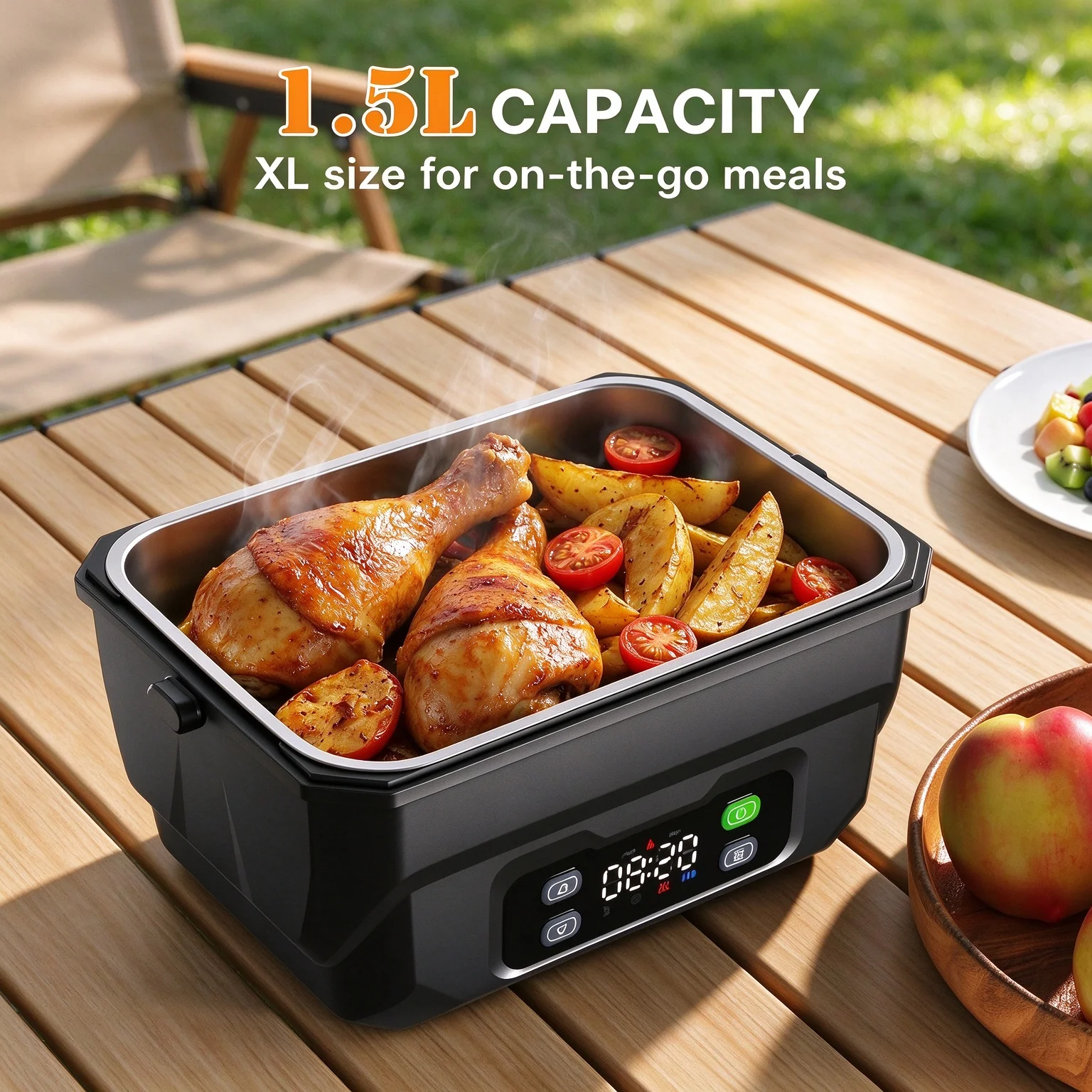 Adult Heated Lunch Box, Portable Insulated Lunch Box, Food Container, Suitable for Offices, Outings, and Construction Sites Rechargeable Battery Powered Food Warmer, Portable Reheatable 1.5L Stainless Steel,