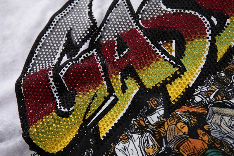 Weißes Acid Wash T-Shirt für Herren mit Strass-DJ-Konzert-Grafik Übergroßes Grunge Baumwoll-Sommer-Y2K-Streetwear-T-Shirt im Vintage-Stil – Detail 13