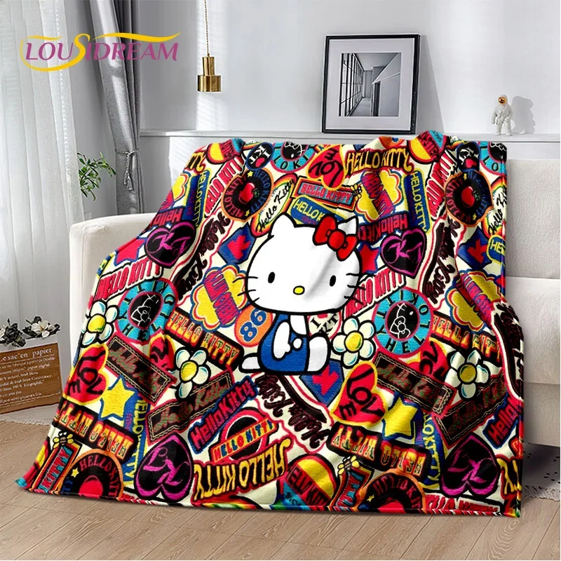 귀여운 헬로 키티 만화 산리오 고양이 담요, 플란넬 소프트 스로우 담요, 가정 침실 침대 소파 피크닉 사무실 어린이 선물 소녀, 3D