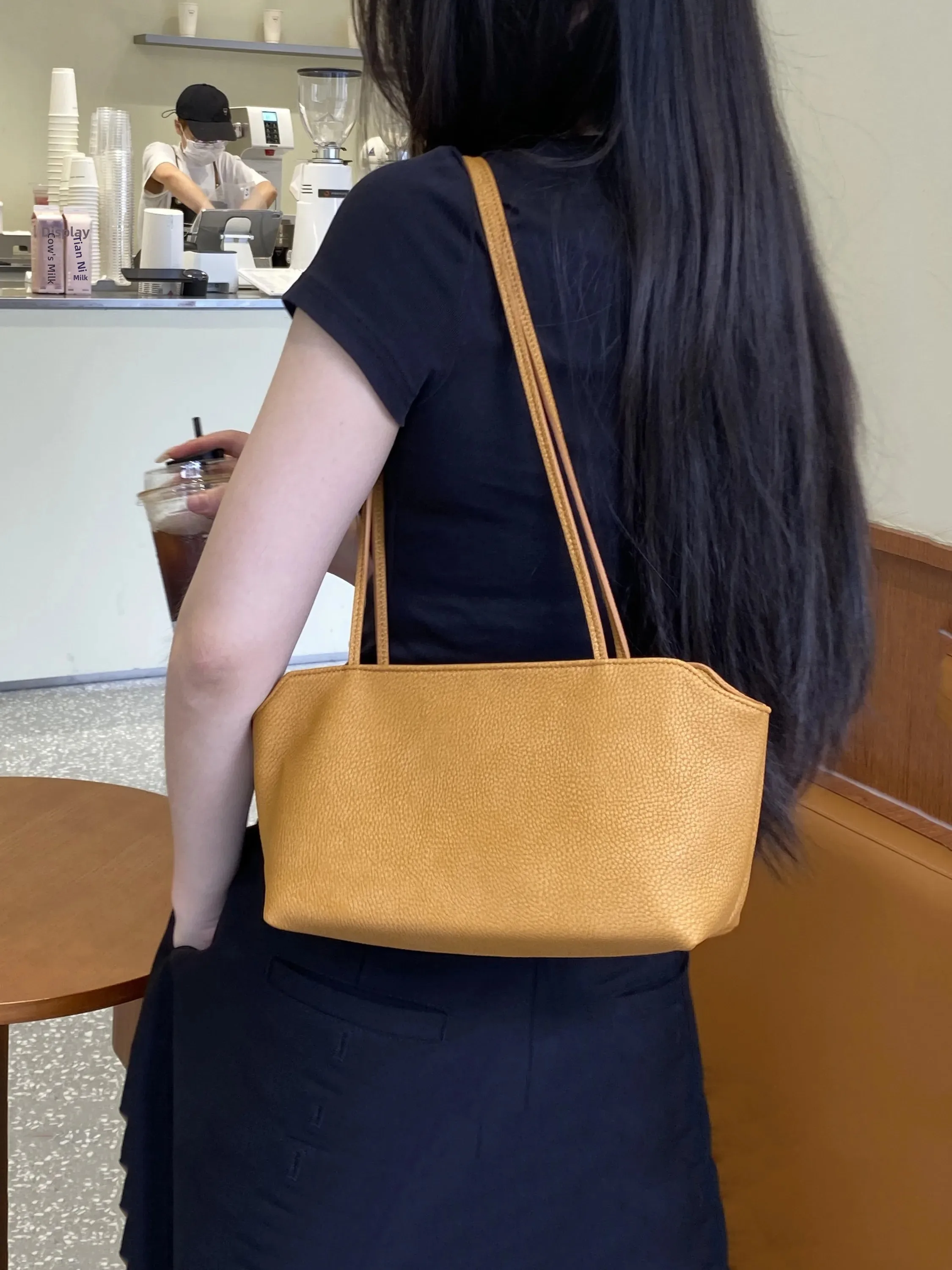 Red Leather Tote Bag Large Capacity Commuter Handbag Simple French Bread Bag High-End Feelings Single Shoulder Bag by CocoMonica
