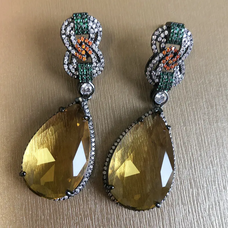 Bilincolor Mode Vintage Große Gelb Cubic Zirkon Ohrring für Frauen – Detail 7