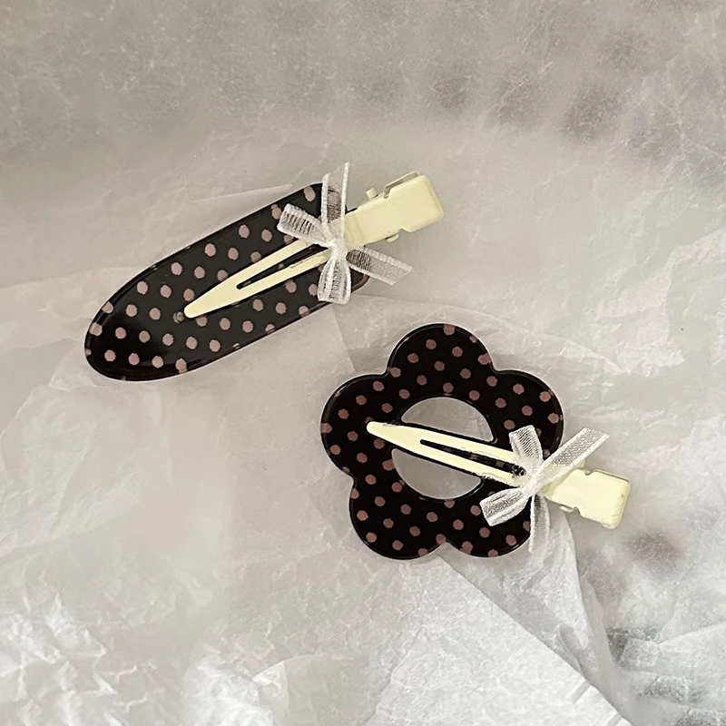 Black Polka Dot Bow grampos de cabelo para mulheres, moda, bonito, Traceless, Bangs Clip, Headwear, Hairpin, acessórios