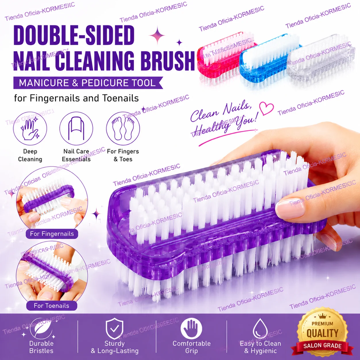 Double-Sided Nail Cleaning Brush, Manicure and Pedicure Tool, Ideal for Fingernails and Toenails
