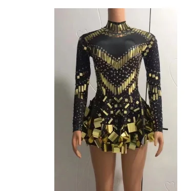 Singer Rhinestones Spandex Short Dress Birthday Celebrate Costume Women Dance Performance Photography Dress