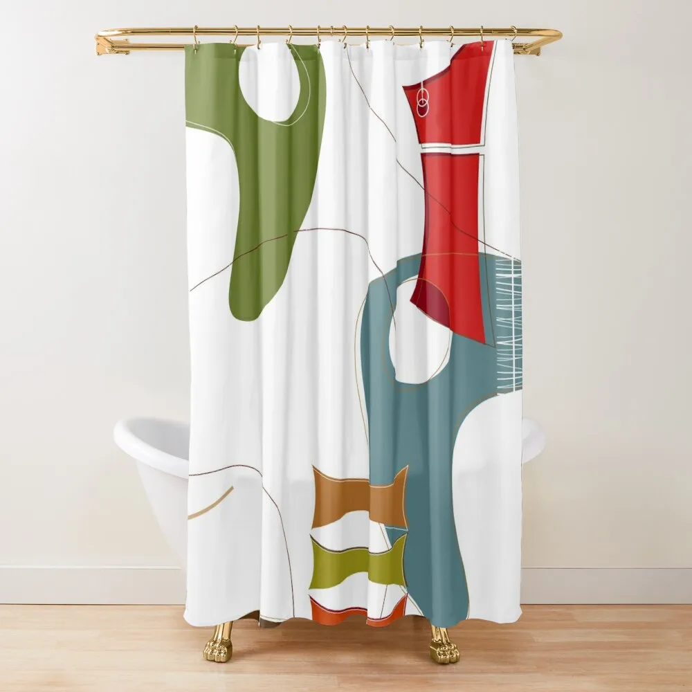 

Retro Eames-Era Atomic Inspired 7 Shower Curtain Bathtub Bathroom Fabric For Bathroom Washable Waterproof Fabric Shower Curtain