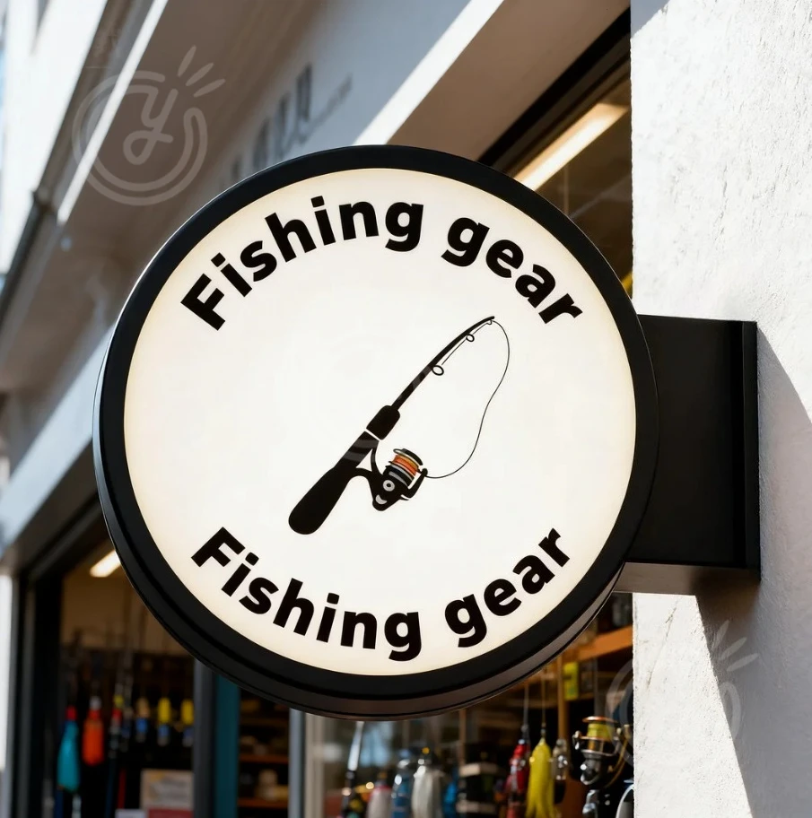 

Custom Light Box Sign Outdoor Business Illuminated Round Double Sided Lightbox Logo Waterproof Advertising Fishing Gear Signage