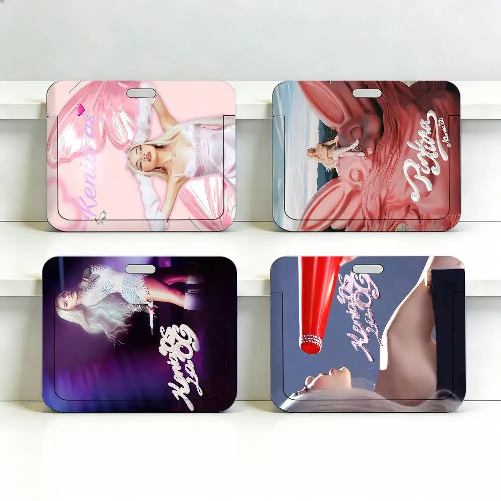 Singer K-Kenia OS Pink Aura Lanyard Work ID Bag Bus Student Photo Card Holder Badge Employee Plastic Slide Cover