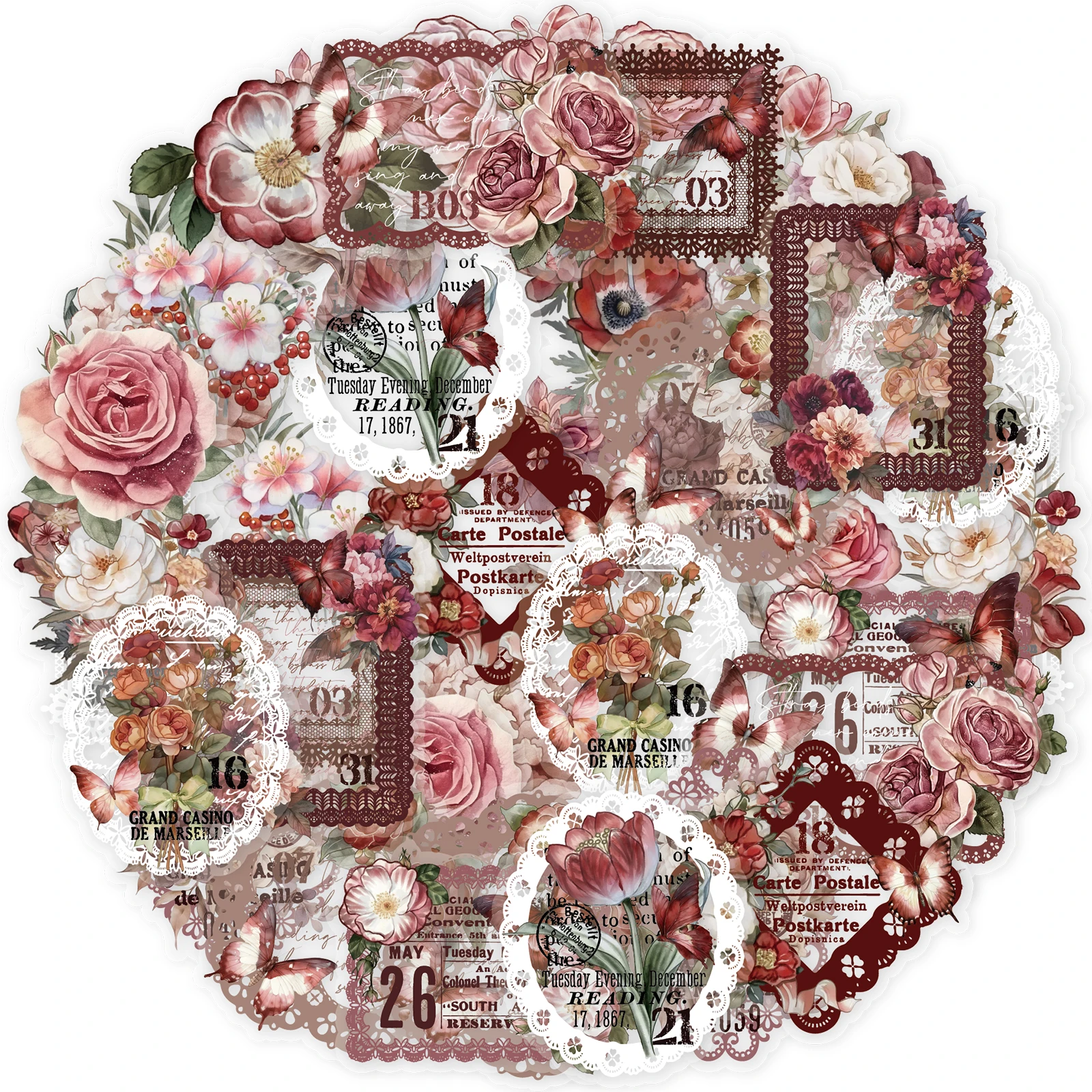 20 Pieces of Red Rose-scented Vintage Label Stickers for Handmade Stickers Scrapbooking Gift Box Laptop Luggage Album Stickers
