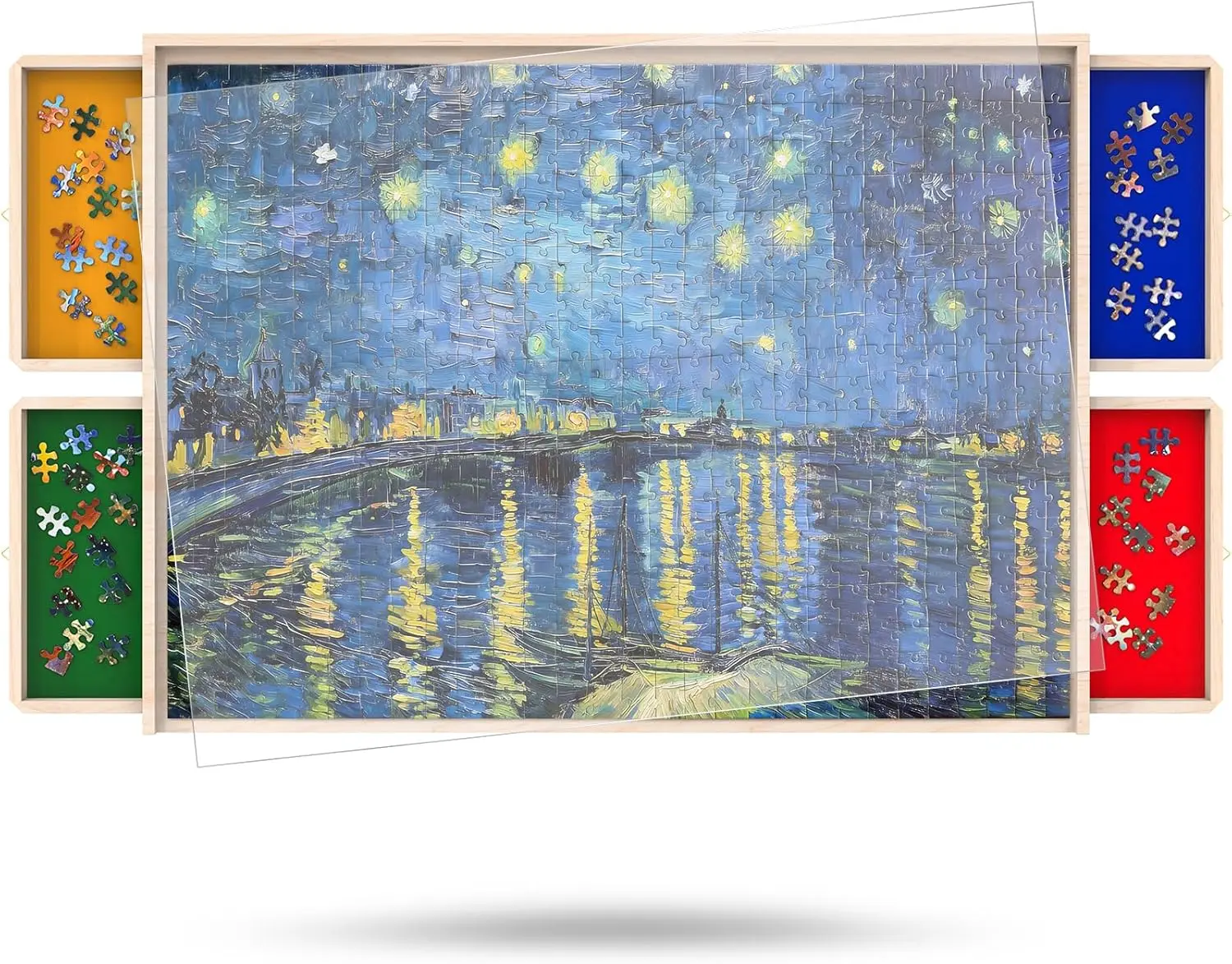 

1000 Piece Puzzle Board with Drawers, Rotatable Wheels, Cover, Portable Lightweight Wooden Jigsaw Table Storage Organizer