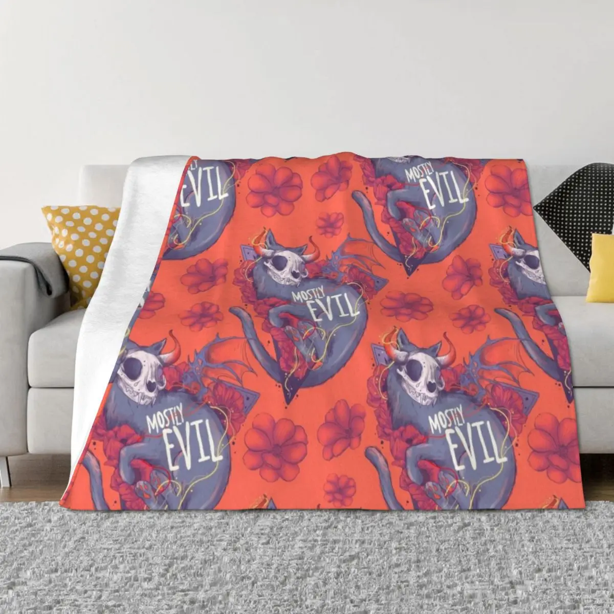 

Mostly Evil Cat Throw Blanket Picnic Large Sofas Loose Blankets
