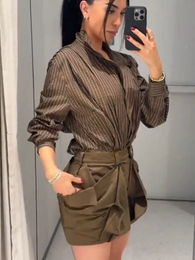 

HH Women New Fashion Versatile Loose Commuting Shirt Female Casual Plaid Shirt Long Sleeves Single Breasted Belt Decoration Tops