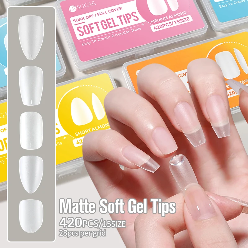 UR SUGAR 420 Stück/Box Gel Soft Gel Tips Mittellange Mandel- und Sargform-Nagelspitzen Künstliche Nägel Vollständige Abdeckung Press-on-Nägel für DIY-Nagelkunst