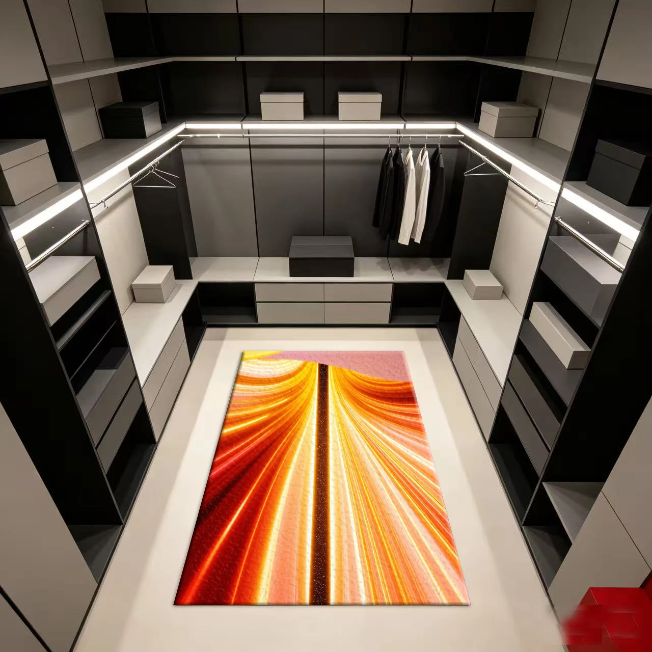 Warm Orange Light-Speed Wave Pattern Abstract Carpet Floor Dynamic Neon Stripe Non-Slip Floor Carpet Suitable for Home Use