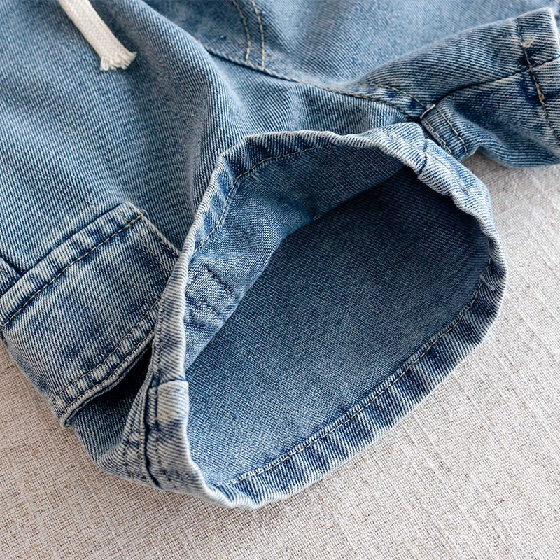 Neue Sommer-Jeans-Shorts für Jungen, modisch, einfarbig, mit Taschen, locker sitzende, dünne Denim-Hosen für 2-10 Jahre alte Kinder, lässige Hosen – Detail 5