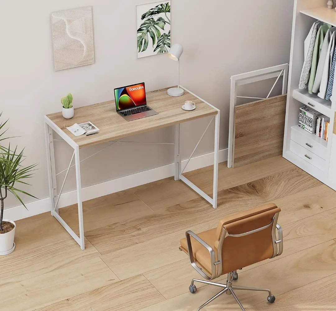 Coavas 31.5 Inch Folding Desk No Assembly Required, Writing Computer Desk Space Saving Foldable Table Simple Home Office Desk