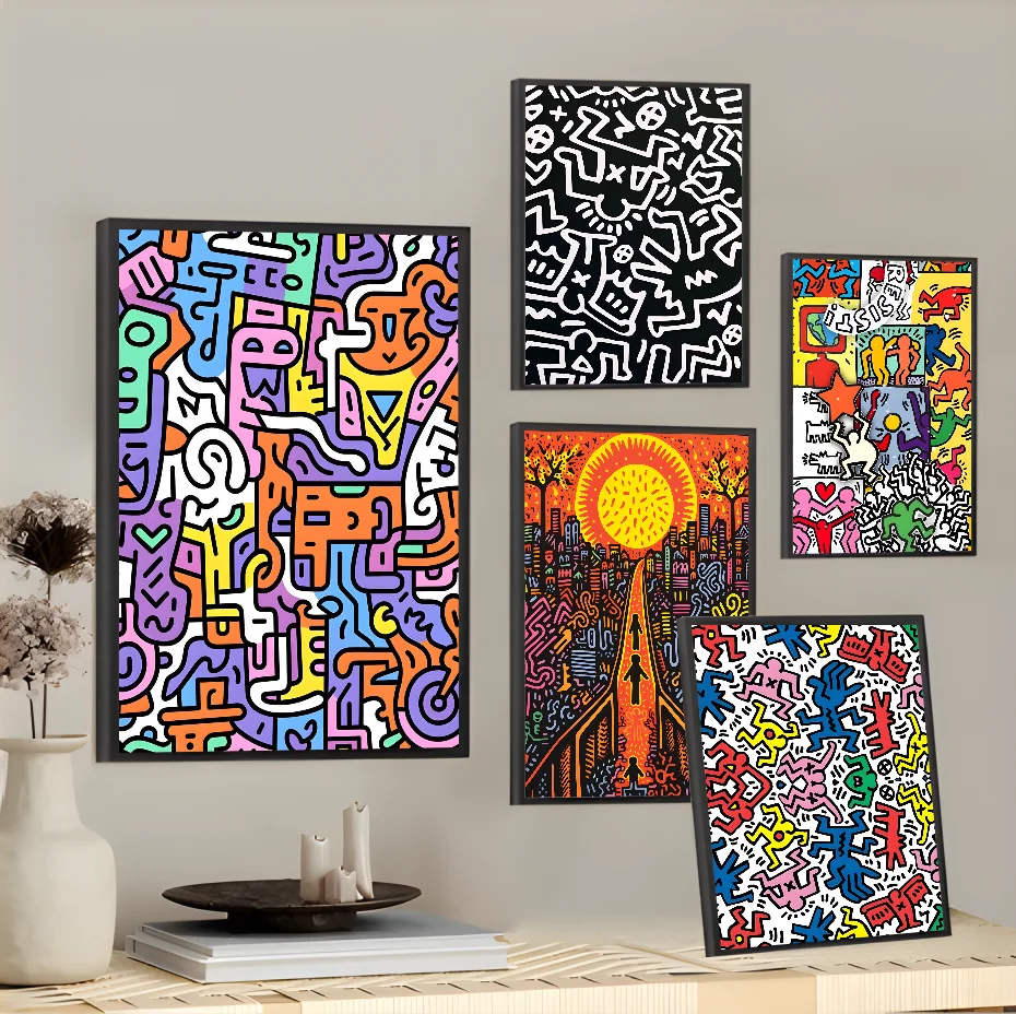 Modern Abstract Artist K-KeithS H-HaringS Poster Sticky Wall Art Printing Waterproof Home Living Bed Room Bar Aesthetic Decor