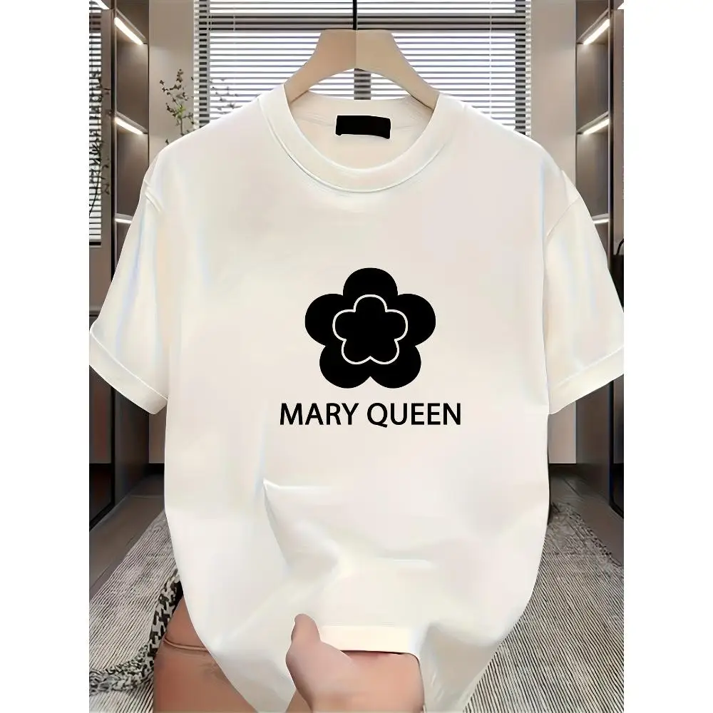 Women's Fashion Ladies Short Sleeve T Shirt Loose Fit Round Neck Trendy Print Casual Gift Cotton Material Comfort Wear Daily