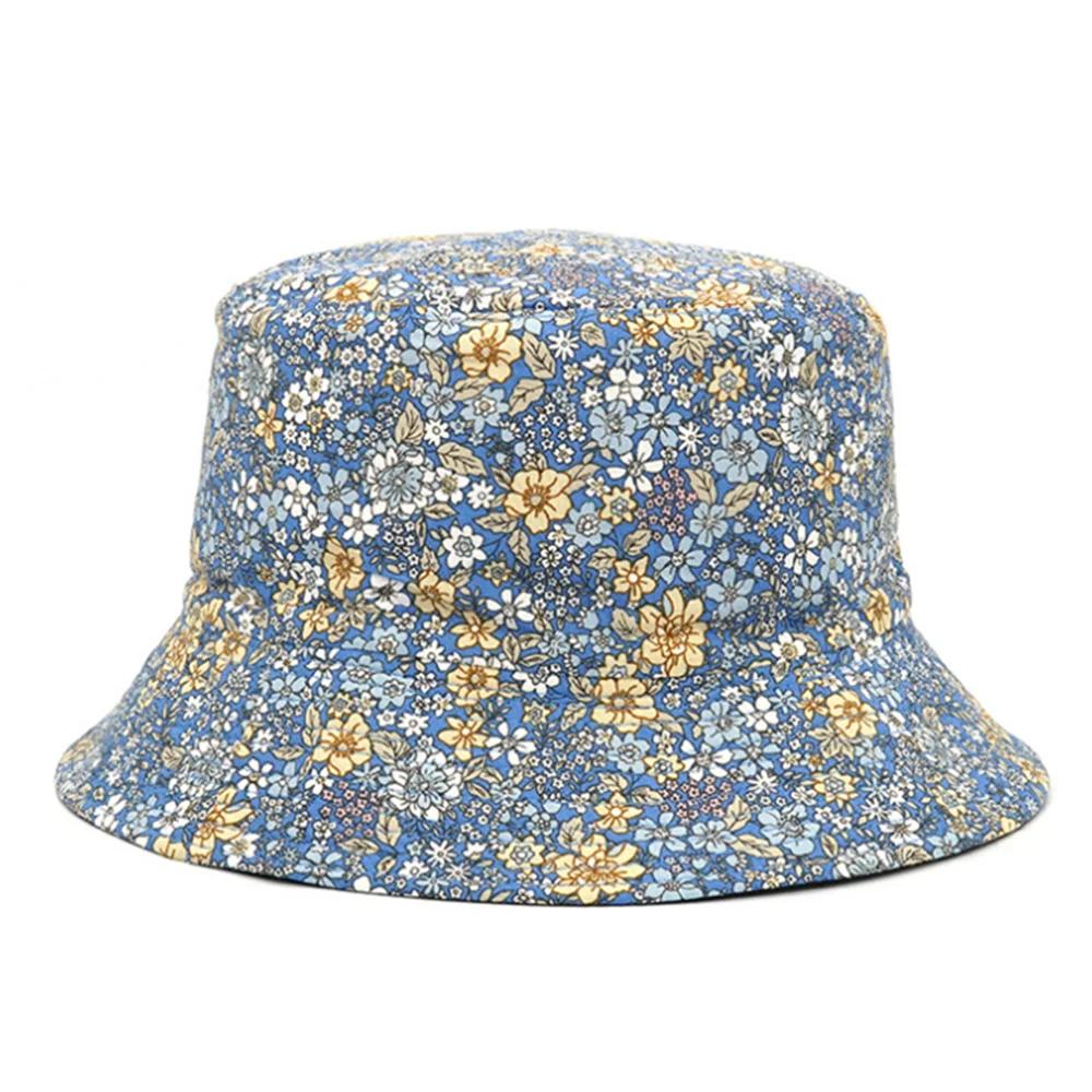 Spring and Summer Small Floral Print Bucket Hat Trend Flower Double-Sided Male Wild Basin  Sun  Woman Cap