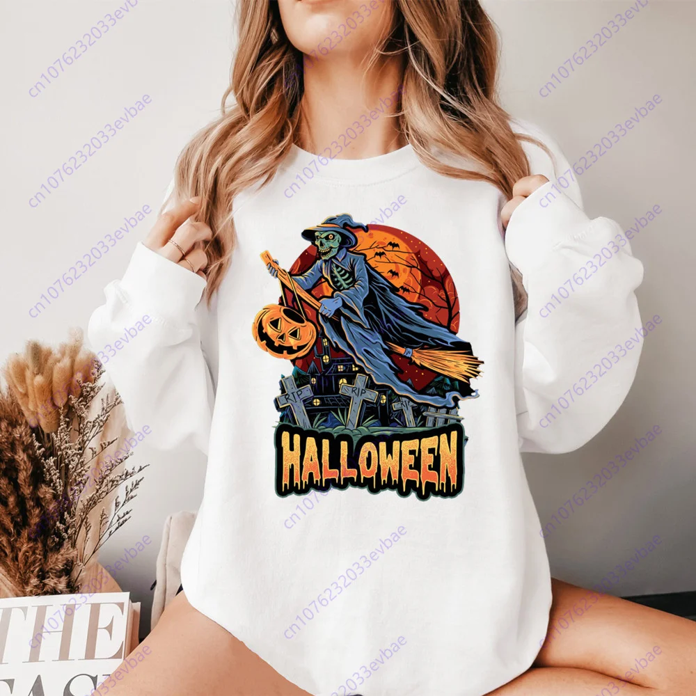 Happy Halloween Hoodies Design Women Long Sleeved Autumn Fashion Sweatshirts Casual White Winter Clothes Ladies