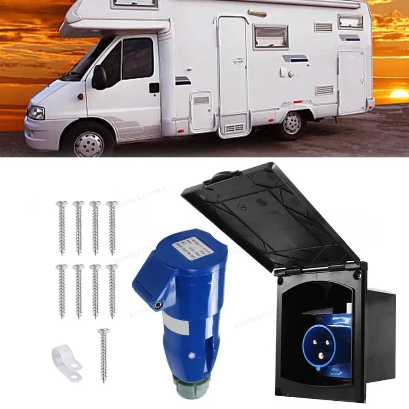

Camper 220V-250V 16A External Flush Hook Up Waterproof Plug Socket Apply To Caravan Camper Trailers Accessories IP44 Rated