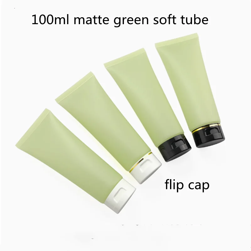 10-100pcs Empty 100ml Matte Green Soft Tube Plastic Squeeze Tube Facial Cleanser Body Cream Lube Gel Cosmetic Container Flip Cap