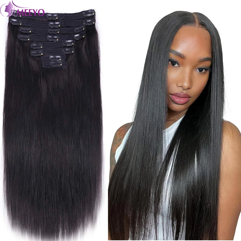 

8 шт./компл., прямые бесшовные клипсы для наращивания волос, невидимые клипсы для женщин, настоящие человеческие волосы для наращивания, натуральный черный, 26 дюймов