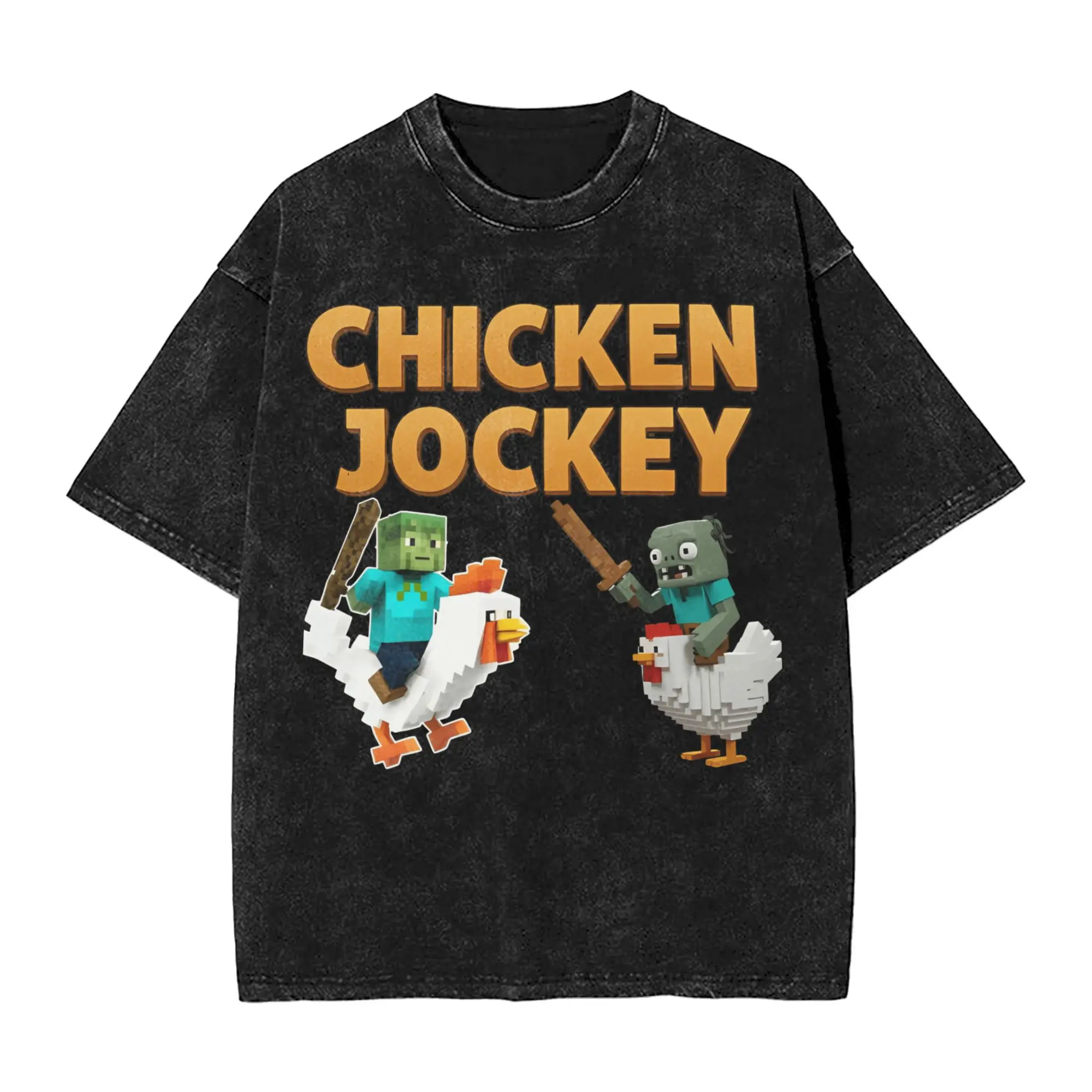 

Chicken Jockey Washed T Shirt Men Game Character Streetwear Casual T Shirts Summer Crew Neck Fashion T Shirt Oversize Tops
