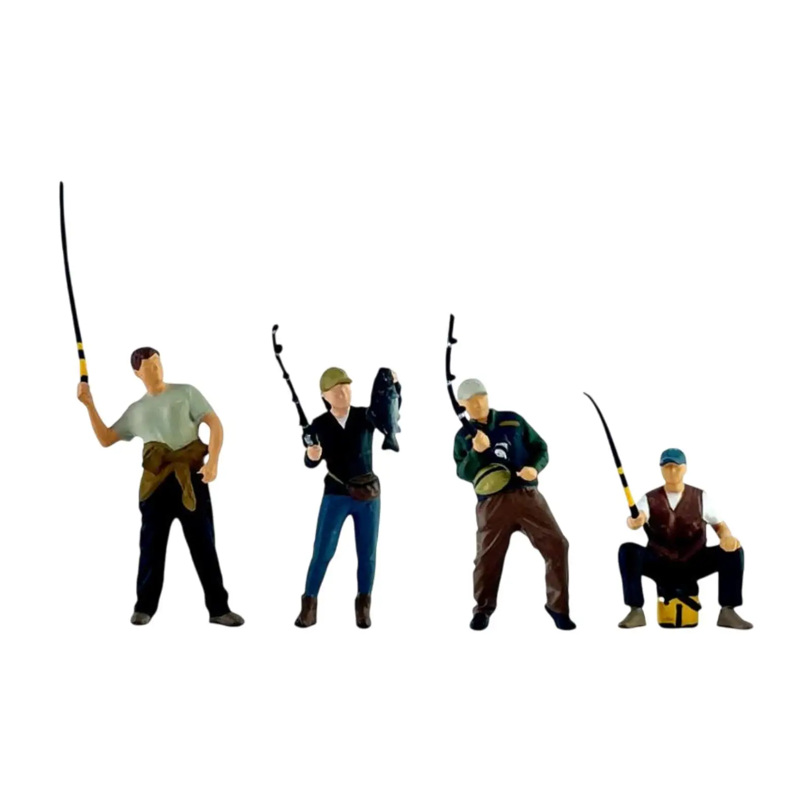 

4 Pieces 1/64 Fishing Man and Woman Collection Tiny People Model Crafts for Diorama Photography Props Dollhouse DIY Scene Decor