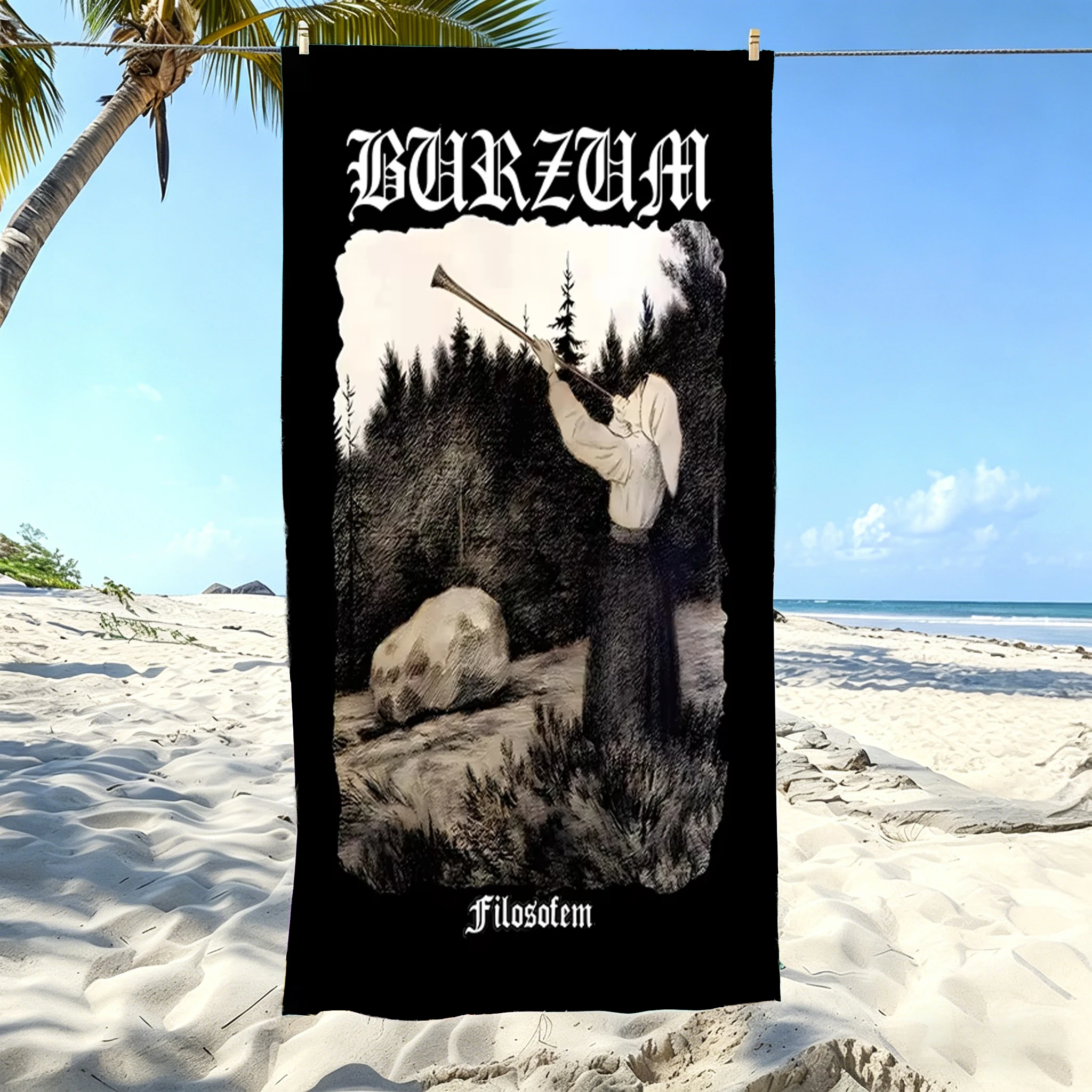 1pc B-Burzum Filosofem Beach Towel Microfiber Quick Dry Black Metal Bath Towel For Pool Beach Travel Extreme Metal Fans Gift