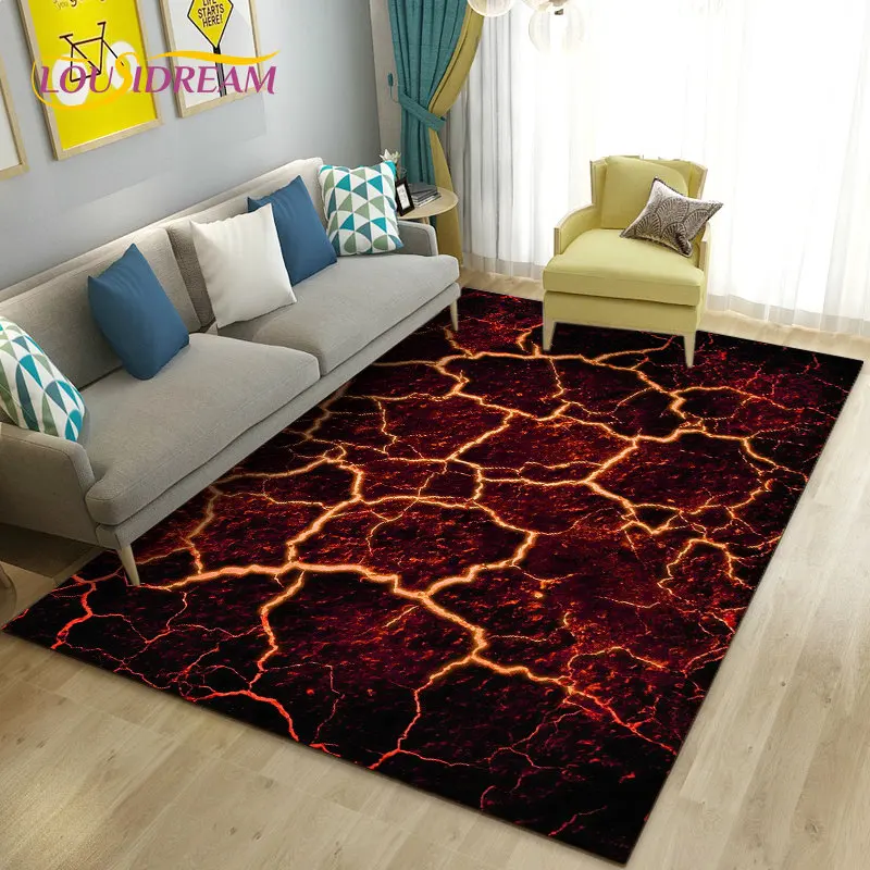 Fiery Lava Flow Pattern Print Flannel Area Rug Bold Statement Design Soft Comfortable Floor Mat For Modern Living Room
