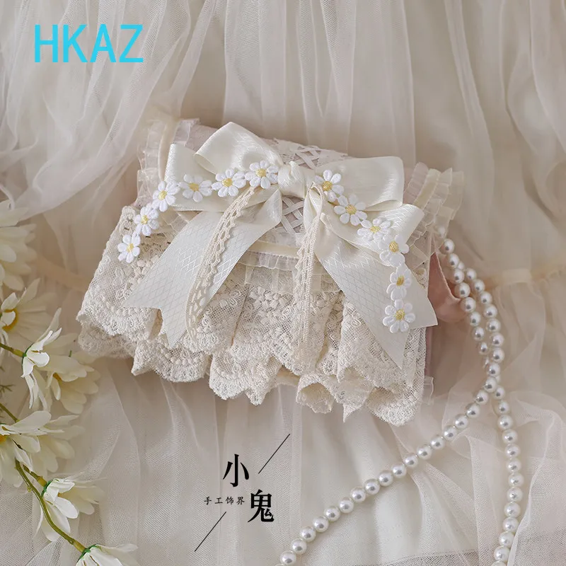 Original Lolita Sweet Cute Girl Handbag Elegant Pearl Chain Bow Cosmetic Bag Lace Chain Solid Color Versatile Messenger Bags 2