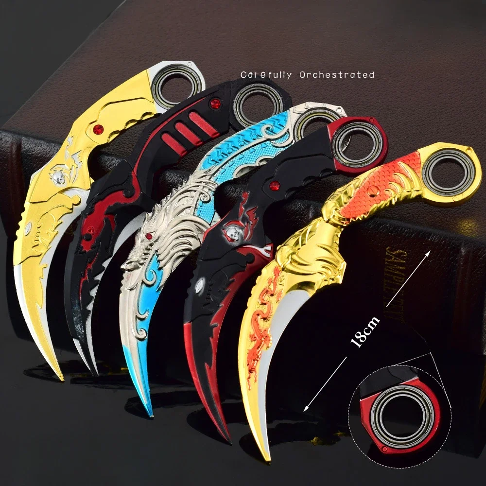 16 センチメートルドラゴン Karambit 回転可能な合金クラフトモデルダークムーンダブルとげ爪ナイフゴールデンドラゴン武器トレーニングナイフおもちゃの少年