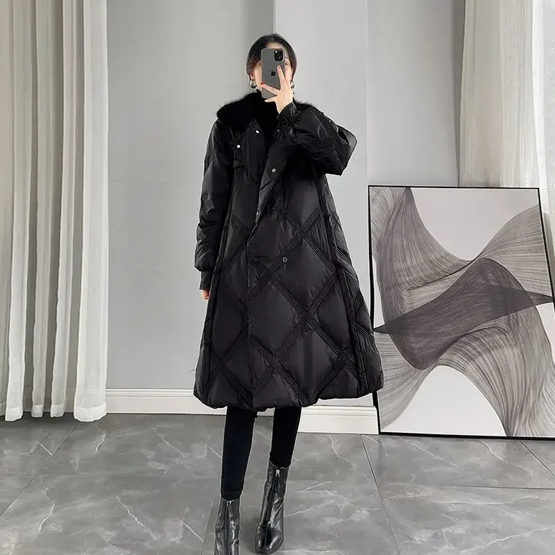 

2025 Winter New Women's Down Jacket Commuter Splicing Loose A-line Down Jacket