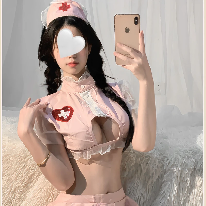 Сексуальные костюмы медсестры для ролевых игр, полый топ, милая мини-юбка, униформа, искушение, страсть, милая женщина, аниме, косплей, секс-наряд для взрослых